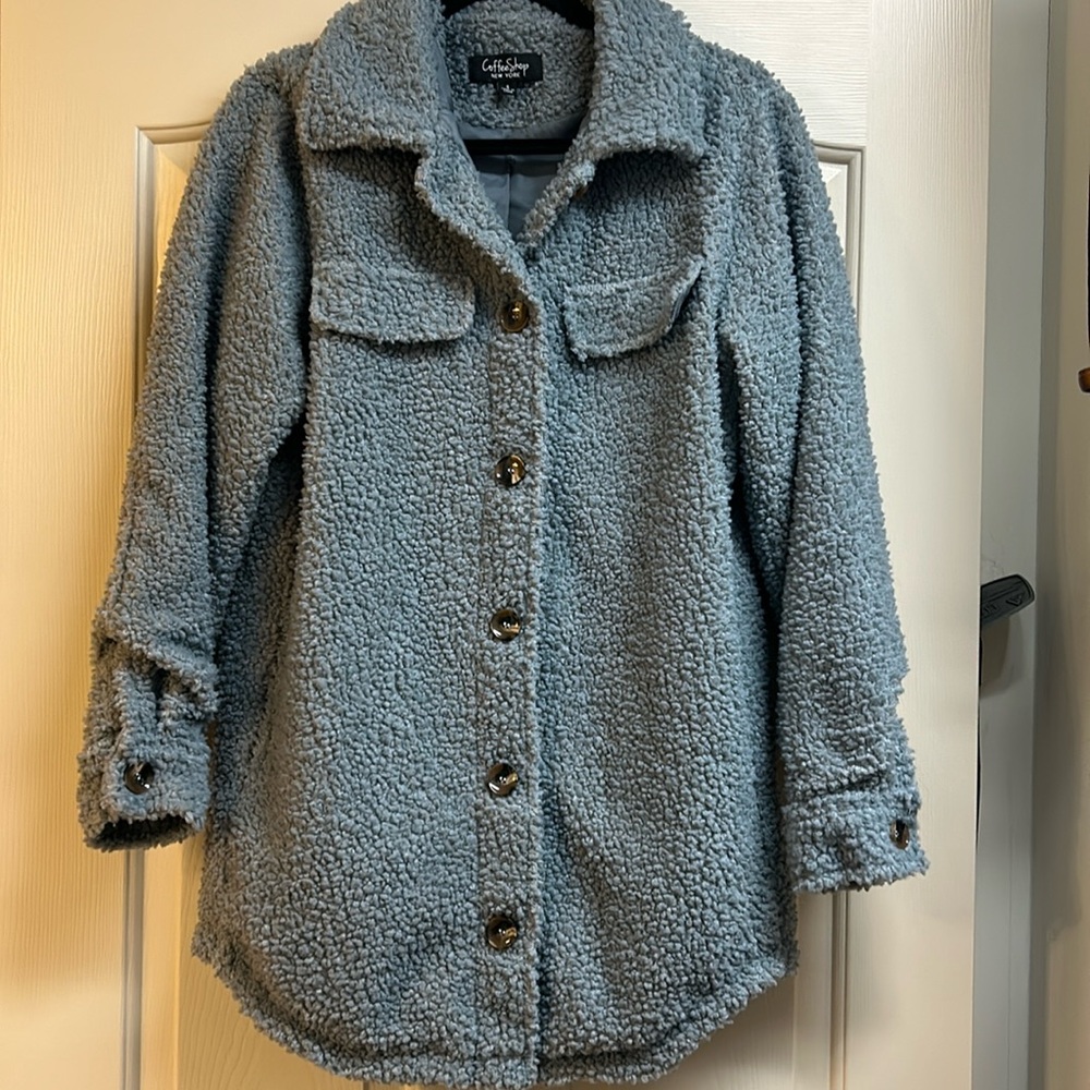Coffee Shop New York grey Sherpa button up jacket